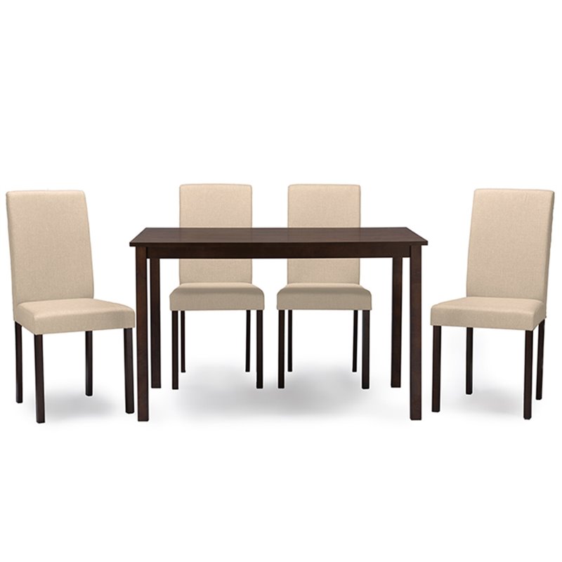 Baxton Studio Andrew 5 Piece Dining Set in Espresso and Beige