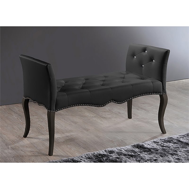 Baxton Studio Kristy Faux Leather Tufted Bench in Black and Wenge