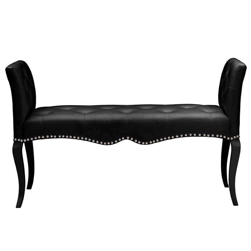 Baxton Studio Kristy Faux Leather Tufted Bench in Black and Wenge