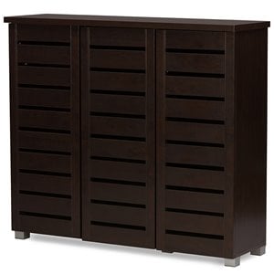Baxton Studio Adalwin 3 Door Shoe Cabinet in Dark Brown