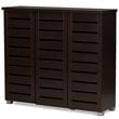 Baxton Studio Adalwin 3 Door Shoe Cabinet in Dark Brown