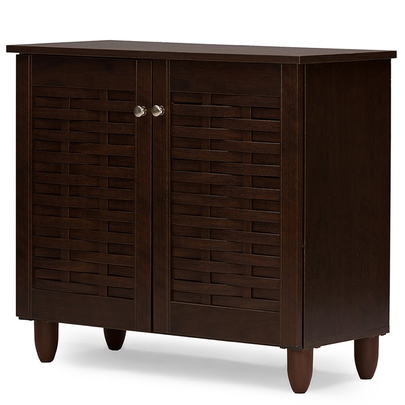 Baxton Studio Winda 2 Door Shoe Cabinet in Dark Brown