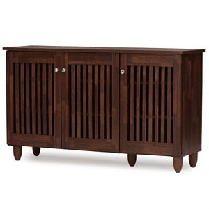 Baxton Studio Fernanda 3 Door Shoe Cabinet in Dark Brown