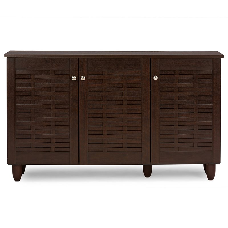 Baxton Studio Winda 3 Door Shoe Cabinet in Dark Brown