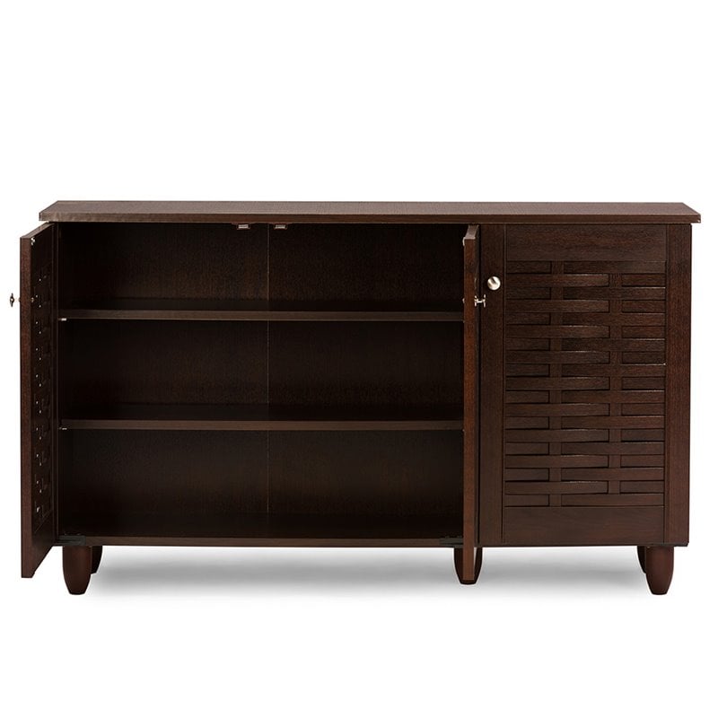Baxton Studio Winda 3 Door Shoe Cabinet in Dark Brown