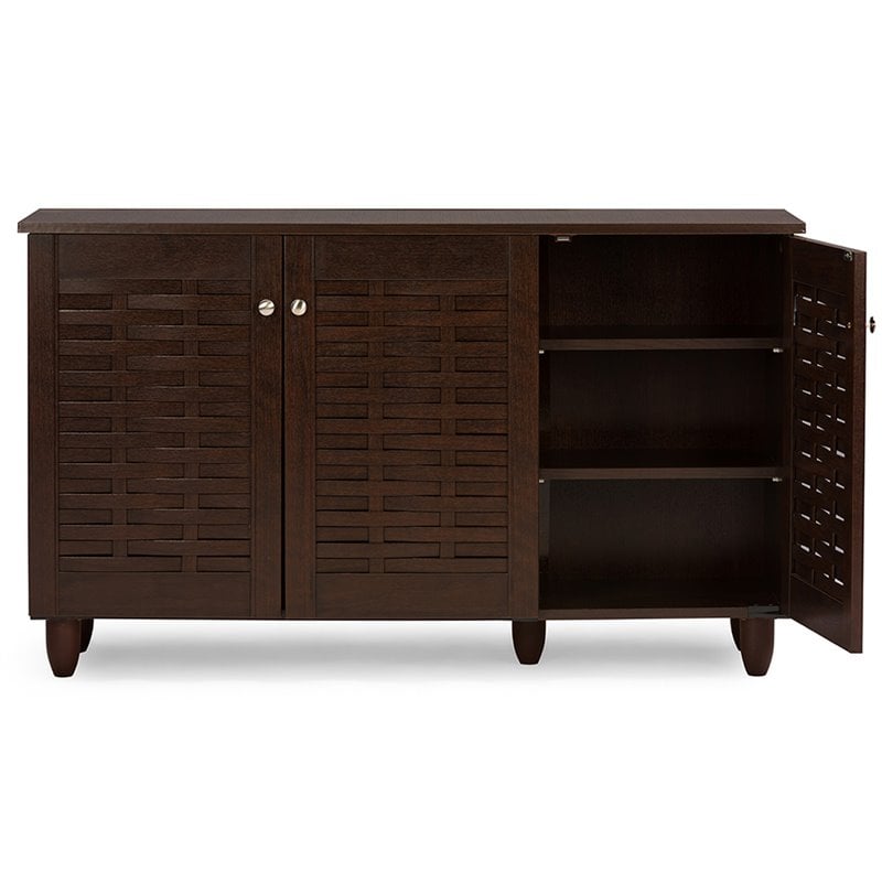 Baxton Studio Winda 3 Door Shoe Cabinet in Dark Brown