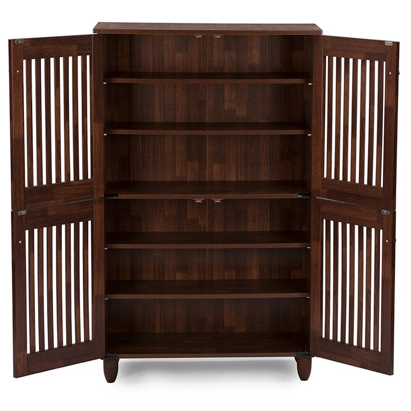 Baxton Studio Fernanda 4 Door Tall Shoe Cabinet in Oak Brown