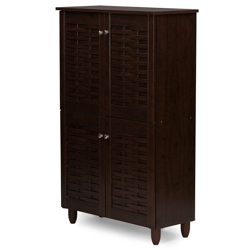 Baxton Studio Winda 4 Door Shoe Cabinet in Dark Brown
