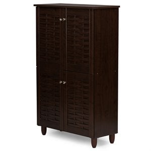 Baxton Studio Winda 4 Door Shoe Cabinet in Dark Brown