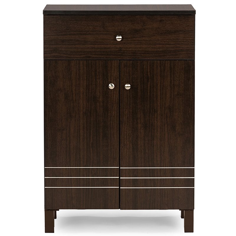 Baxton Studio Felda 2 Door Engineered Wood Shoe Cabinet in Dark Brown