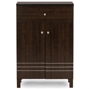 Baxton Studio Felda 2 Door Engineered Wood Shoe Cabinet in Dark Brown
