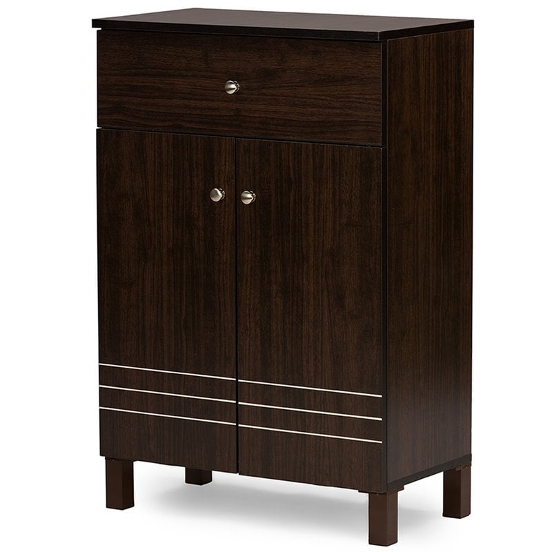 Baxton Studio Felda 2 Door Engineered Wood Shoe Cabinet in Dark Brown