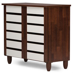 Baxton Studio Gisela 2 Door Shoe Cabinet in Dark Oak and White