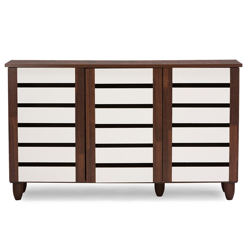 Baxton Studio Gisela 3 Door Shoe Cabinet in Dark Oak and White