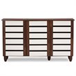 Baxton Studio Gisela 3 Door Shoe Cabinet in Dark Oak and White