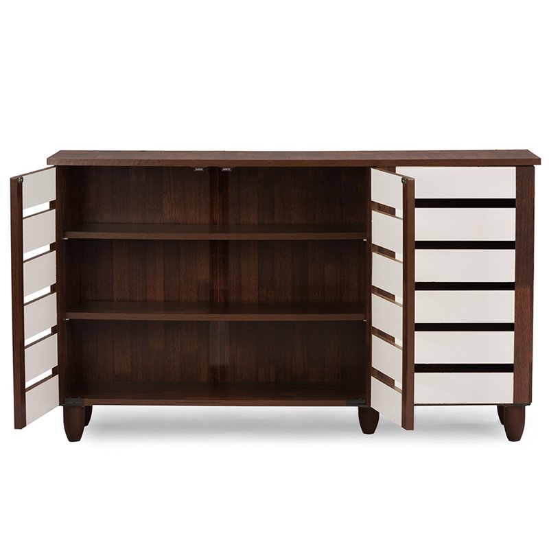 Baxton Studio Gisela 3 Door Shoe Cabinet in Dark Oak and White