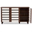 Baxton Studio Gisela 3 Door Shoe Cabinet in Dark Oak and White
