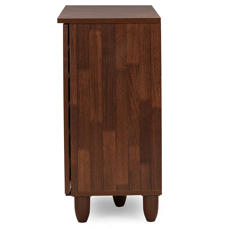 Baxton Studio Gisela 3 Door Shoe Cabinet in Dark Oak and White
