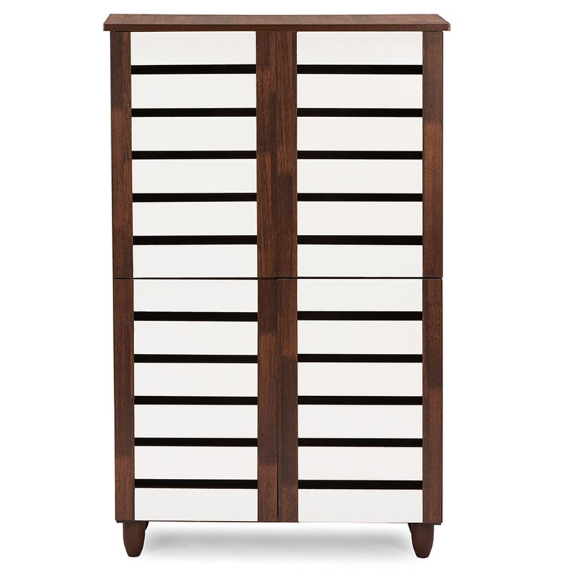 Baxton Studio Gisela 4 Door Shoe Cabinet in Dark Oak and White