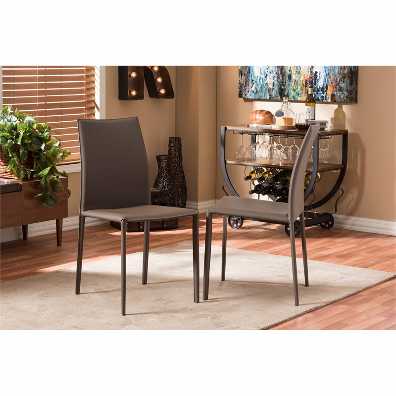 Baxton Studio Rockford Leather Dining Side Chair in Taupe (Set of 2)