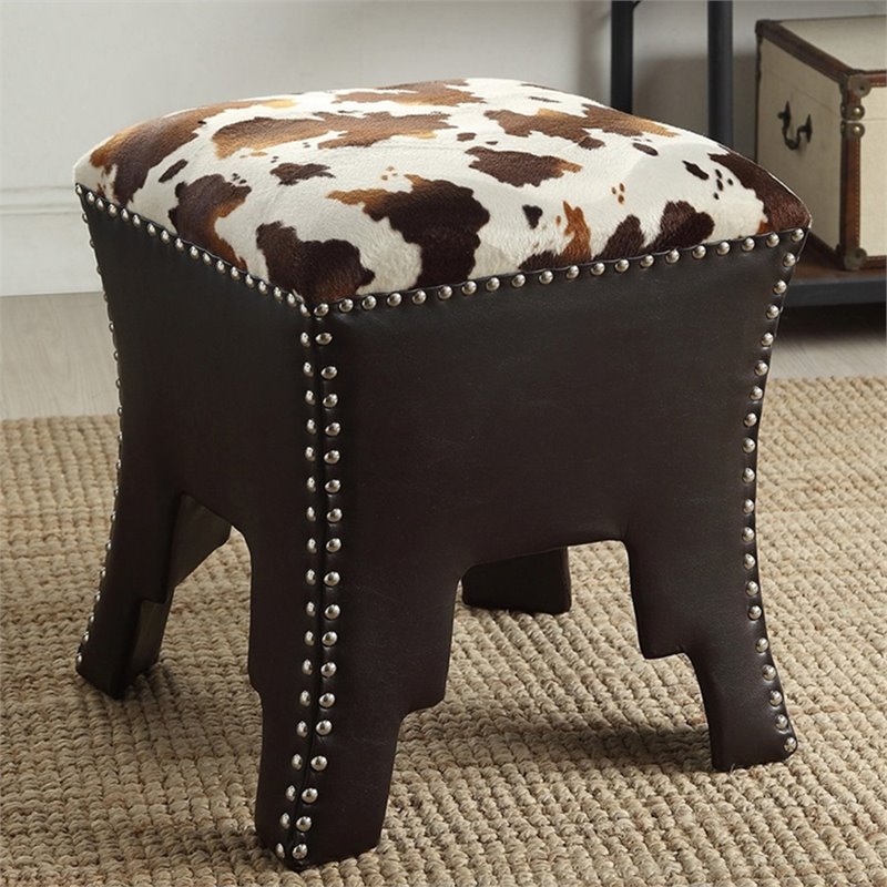 Baxton Studio Sally Faux Leather Foot Stool in Cow Print