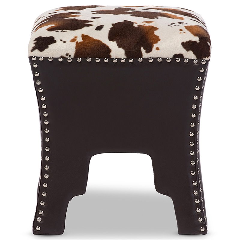 Baxton Studio Sally Faux Leather Foot Stool in Cow Print