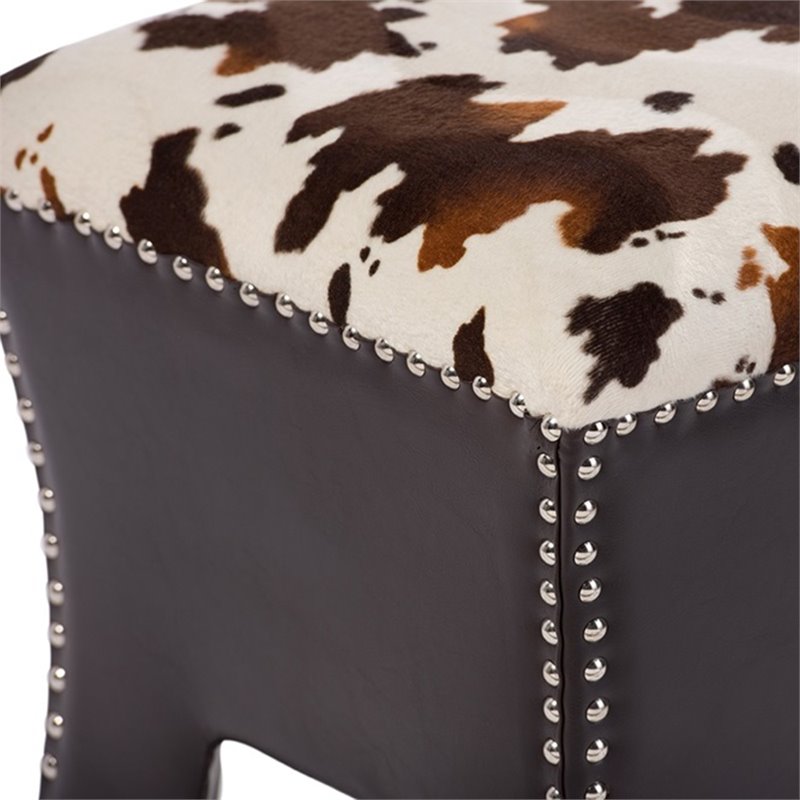 Baxton Studio Sally Faux Leather Foot Stool in Cow Print