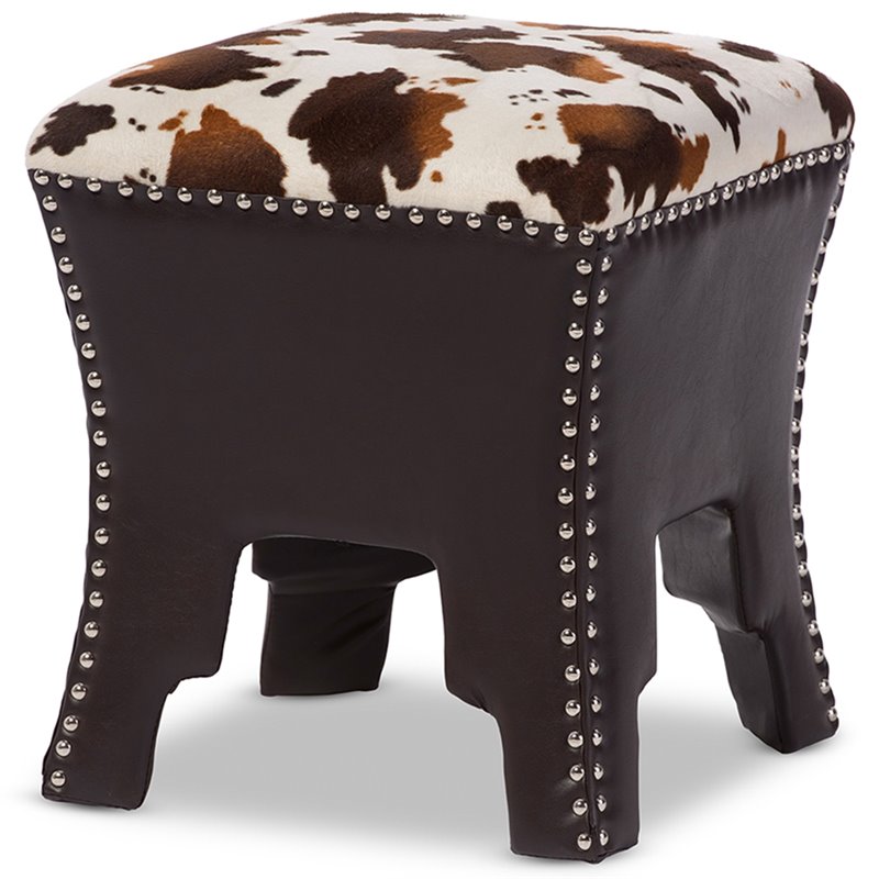 Baxton Studio Sally Faux Leather Foot Stool in Cow Print