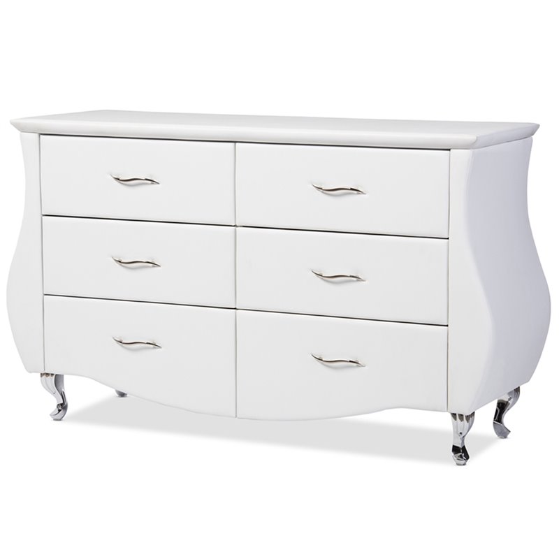 Baxton Studio Enzo 6 Drawer Faux Leather Double Dresser in Matte White