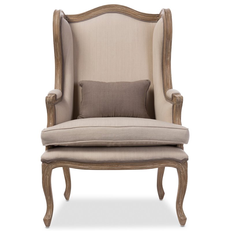 Baxton Studio Oreille Accent Chair in Dark Beige and Brown