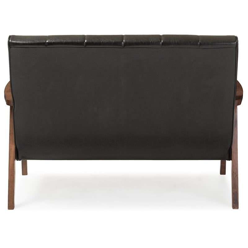 Baxton Studio Nikko 3 Piece Faux Leather Sofa Set in Black and Walnut