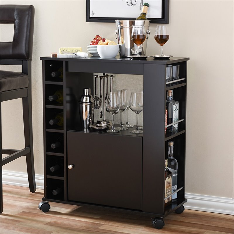 Baxton Studio Ontario Mobile Home Bar Cabinet in Dark Brown