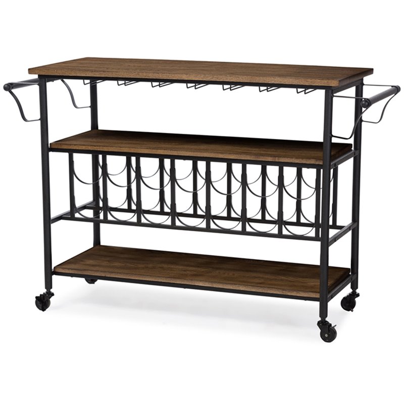Baxton Studio Bradford Bar Cart in Antique Black and Brown