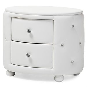 Baxton Studio Davina 2 Drawer Faux Leather Tufted Nightstand in White