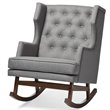 Baxton Studio Iona Tufted Wingback Rocker in Gray and Dark Walnut