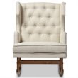 Baxton Studio Iona Tufted Wingback Rocker in Light Beige and Walnut