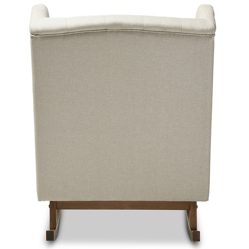 Baxton Studio Iona Tufted Wingback Rocker in Light Beige and Walnut