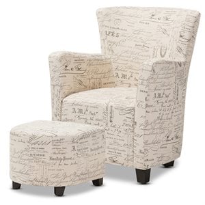 Baxton Studio Benson Accent Chair and Ottoman Set in Off White