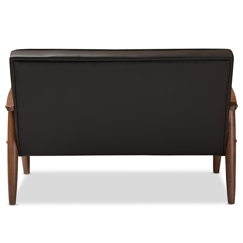 Baxton Studio Sorrento Faux Leather Tufted Loveseat in Dark Brown