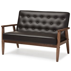 Baxton Studio Sorrento Faux Leather Tufted Loveseat in Dark Brown