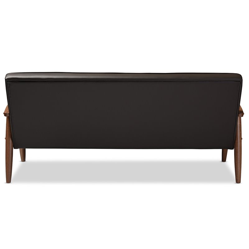 Baxton Studio Sorrento Faux Leather Tufted Sofa in Brown