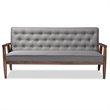 Baxton Studio Sorrento Tufted Sofa in Gray and Walnut