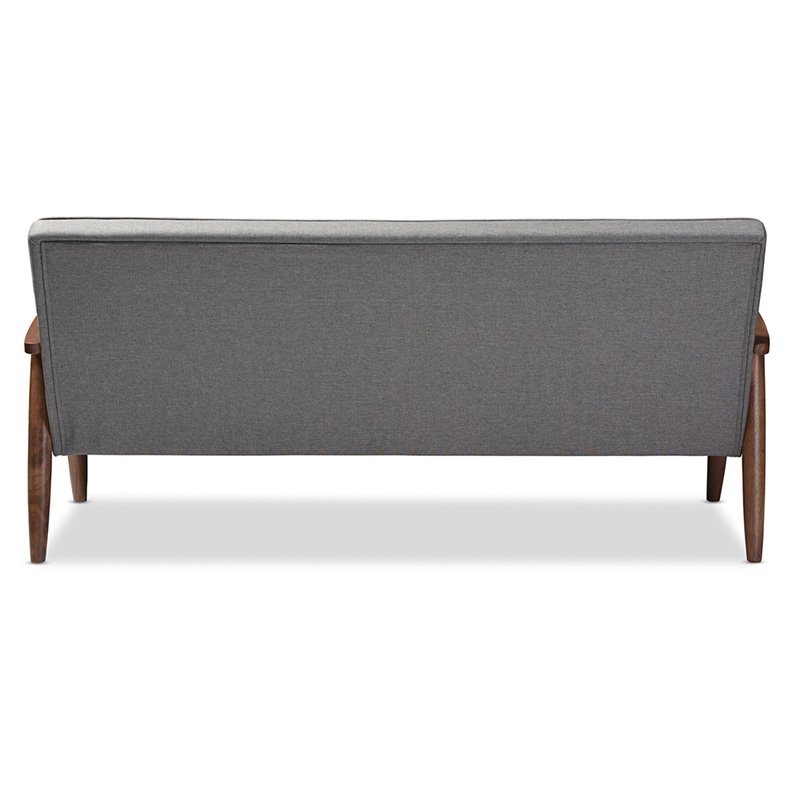 Baxton Studio Sorrento Tufted Sofa in Gray and Walnut