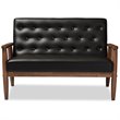 Baxton Studio Sorrento 3 Piece Faux Leather Tufted Sofa Set in Black