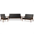 Baxton Studio Sorrento 3 Piece Faux Leather Tufted Sofa Set in Black