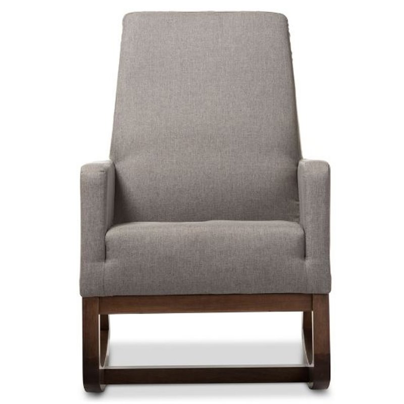 Baxton Studio Yashiya Upholstered Rocker in Gray and Walnut