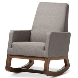 Baxton Studio Yashiya Upholstered Rocker in Gray and Walnut
