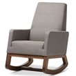 Baxton Studio Yashiya Upholstered Rocker in Gray and Walnut