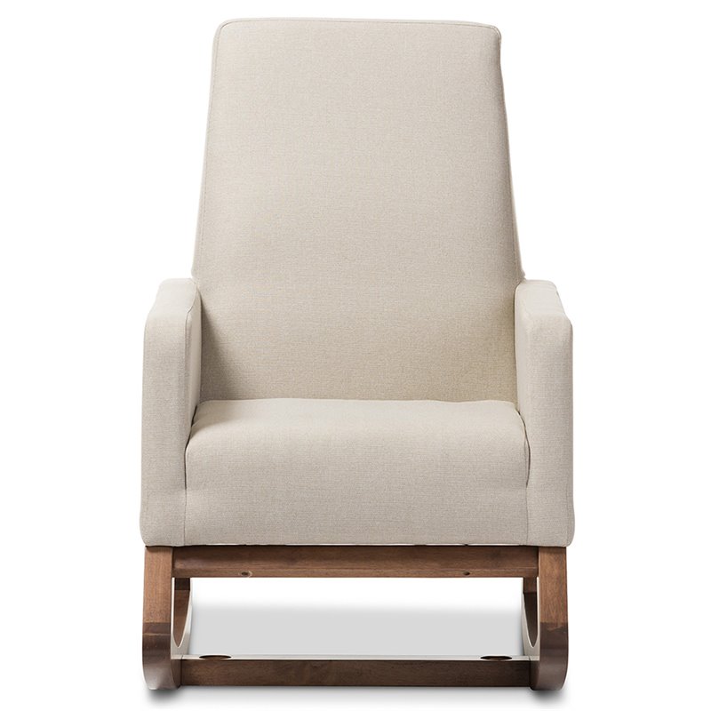 Baxton Studio Yashiya Upholstered Rocker in Light Beige and Walnut