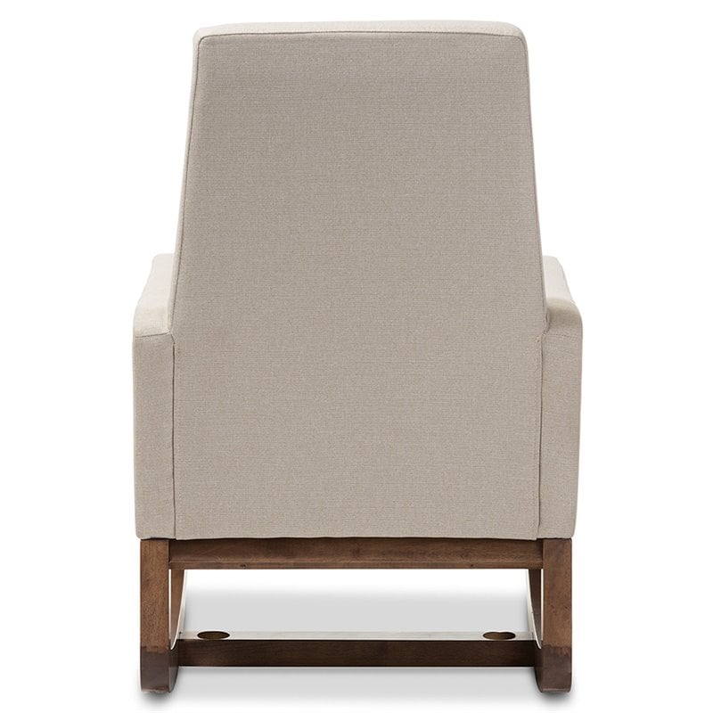 Baxton Studio Yashiya Upholstered Rocker in Light Beige and Walnut